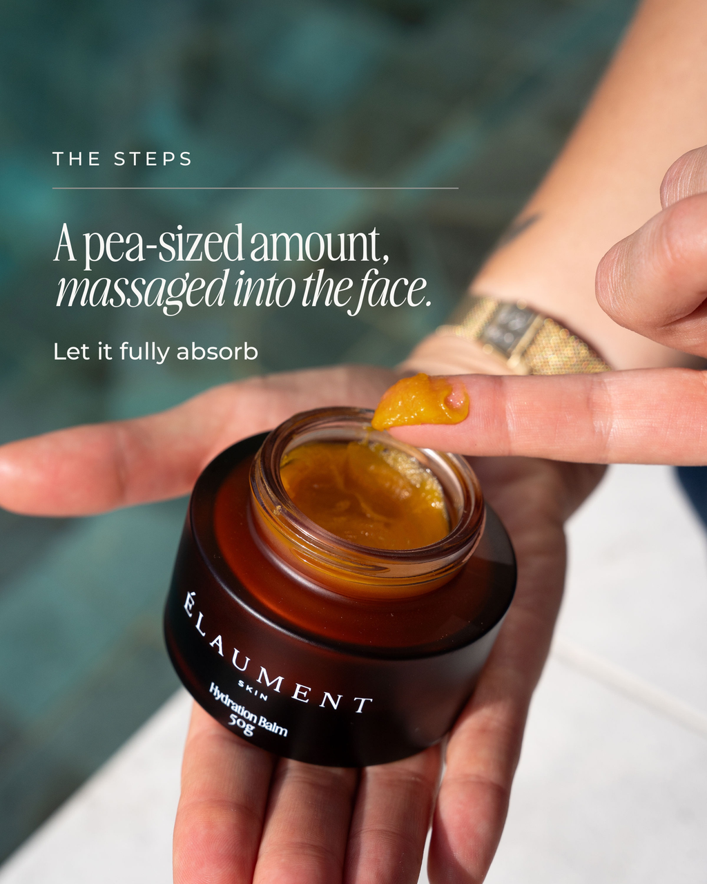 How to use the Hydration Balm: a pea-sized amount, massaged into the face