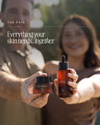 The founders holding the Cleansing Oil and Hydration Balm