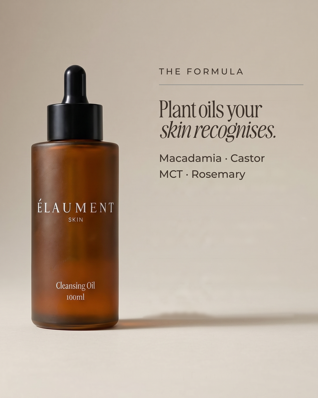 Cleansing Oil formula: macadamia, castor, MCT and rosemary